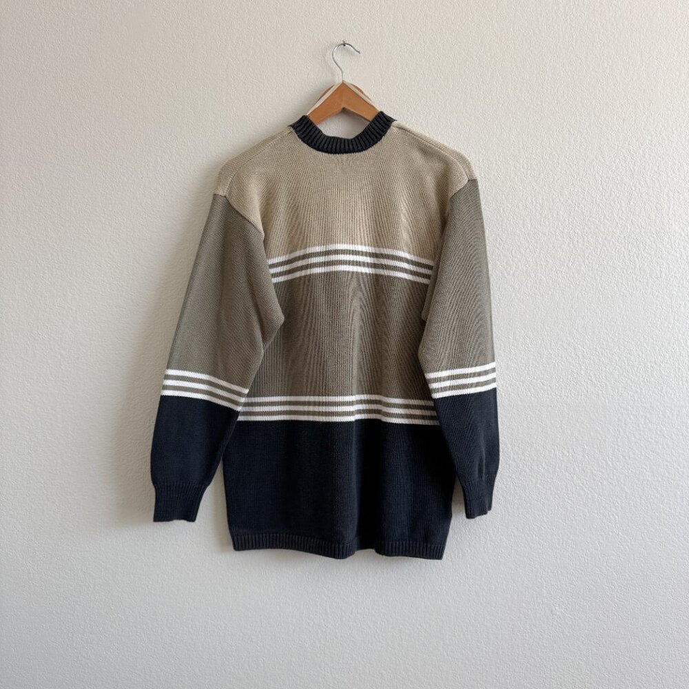 Vintage Liz Claiborne Green Color Block Striped Academia Sweater S-M - Picture 3 of 3